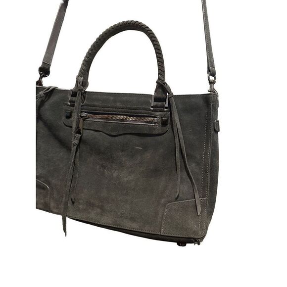 Rebecca Minkoff Grey Handbag Suede Leather Zipper Medium Crossbody Strap Fringe - Picture 4 of 16